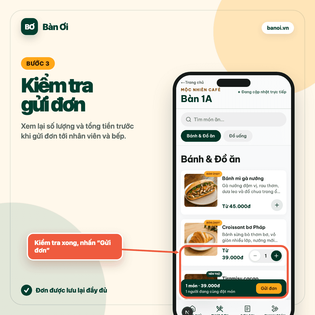 Bước ba kiểm tra và gửi đơn trên Bàn Ơi