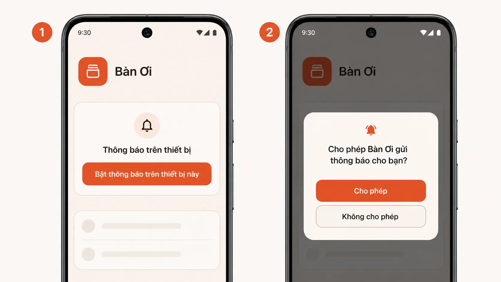 Bật quyền thông báo cho ứng dụng Bàn Ơi trên Android