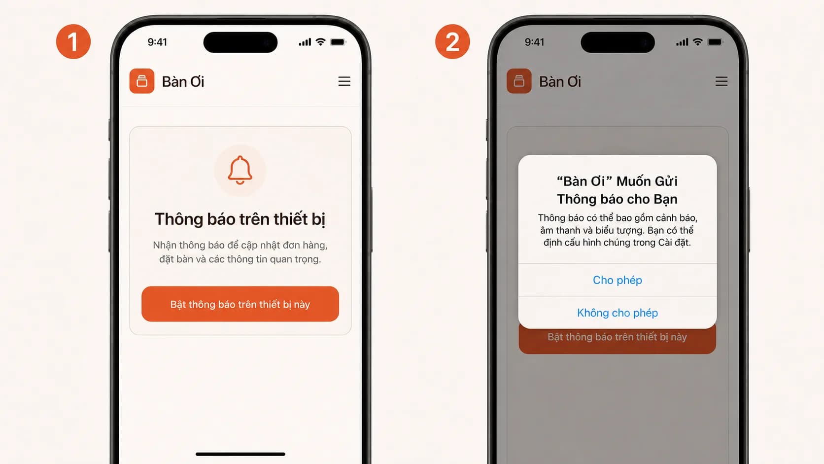 Bật quyền thông báo cho PWA Bàn Ơi trên iPhone