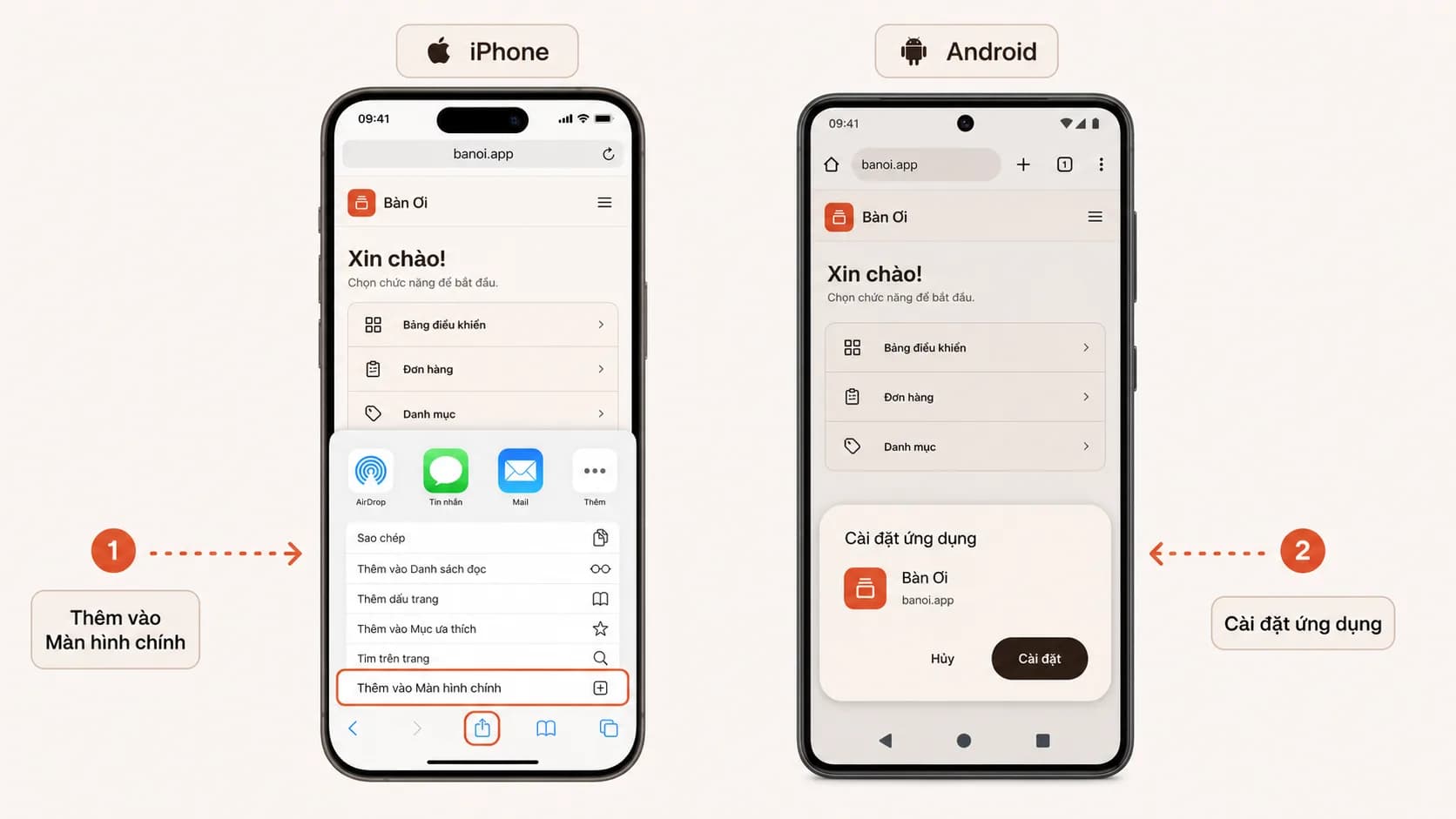 Các bước cài Bàn Ơi lên màn hình chính trên iPhone và Android
